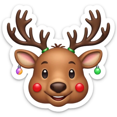 Τον Rudolf που χαμογελαει και με πολλά πολύχρωμα στρογγυλα λαμπιόνια στα κερατάκια του σε τυχαίες θεσεις sticker