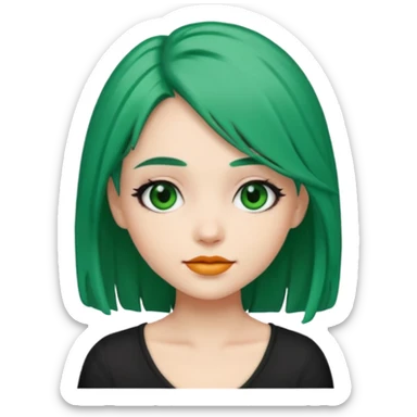 Emoji girl Emerald green hair, fair skin, and eye black  sticker