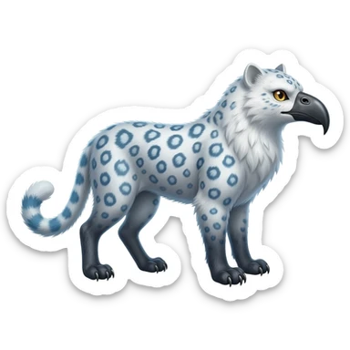 Beaked beaky Realistic wild natural elegant pretty beautiful handsome shiny colorful furry 4-legged digitigrade snow-leopard-snowy-owl-gryphon-griffin-arctic-fox-fusion-hybrid-fursona-furry-animal-creature, full body, hyper-realism, long tufted tail sticker