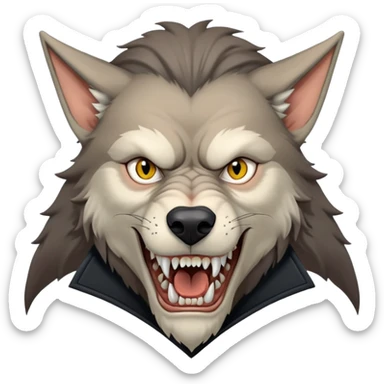 Fenrir Greyback in harry potter, black open chest coat, wolf face, pointed ear, bared teeth sticker