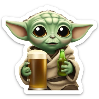 Baby yoda holding a beer sticker