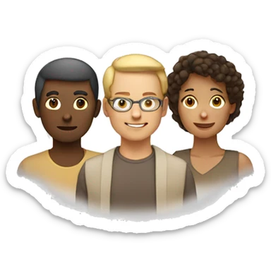 three to five people, different skin tone and look. let them be centered in a circle  sticker