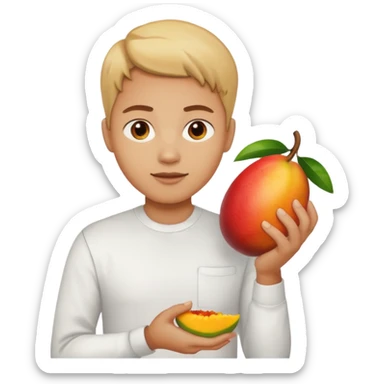 white hand handing a mango like a cup sticker