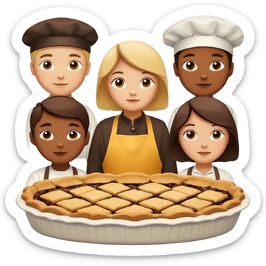 Baking community humanless avatar in vibrant style illustration. Pie, cookie, and muffin warm golden tones, simple shapes, flat design, high contrast. sticker