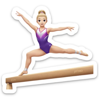 A gymnast performing a flawless routine on the balance beam, showcasing strength and grace. The scene captures the precise, elegant movement with perfect balance and form. The background features a gymnastics arena with vibrant lighting and cheering crowds, emphasizing athleticism and poise. sticker