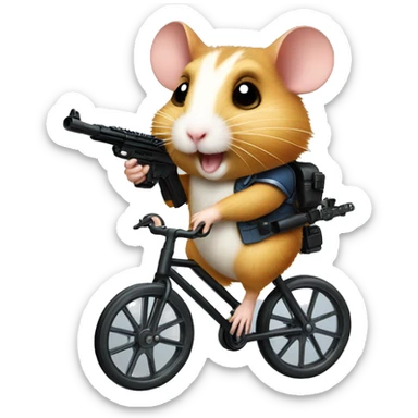 Hamster riding a unicycle with machine guns sticker
