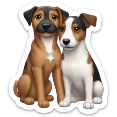 Black tabby cat and brown Jack Russell dog hugging sticker