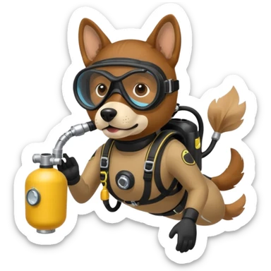 dog wearing scuba gear dive into the sea with diver mask and oxygen tank sticker
