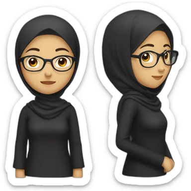 asian woman wearing brown hijab, black shirt, and rounded glasses sticker