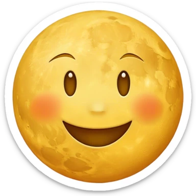 YELLOW MOON with cartoon emoji smiling face sticker