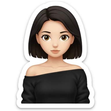  Siyah uzun saçlı ceket giyen esmerimsi kız fazla esmer değil siyah ceket  polar ceket ceket gevşek biraz omzundan çıkıyormuş gibi ve bugday ten rengi soltaraftaki omzundan çıkık sadece içinde de siyah crop var  sticker