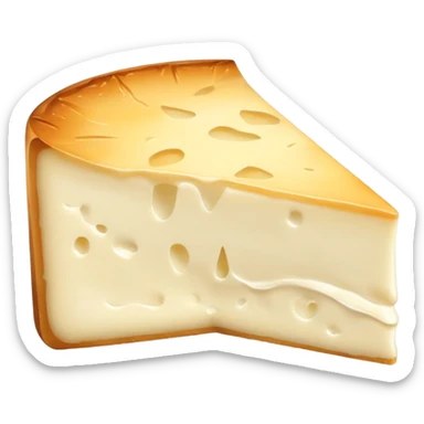 cinematic-realistic-brie-cheese-emoji,-featuring-a-creamy gooey center,-soft-ripened-cheese-with-a-delicate-rind-rendered-with-lifelike-detail-and-inviting,-natural-lighting. sticker