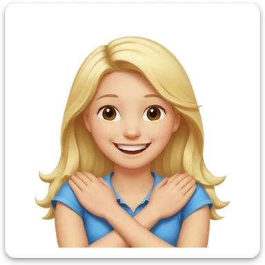 arms crossed holding neck laughing long, blonde hair girl sticker