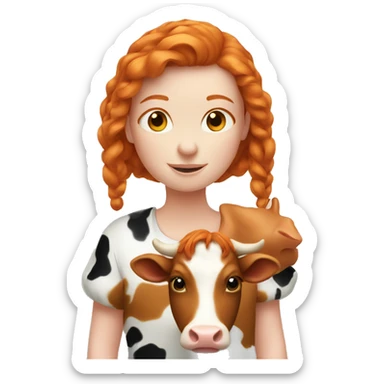 Ginger girl with a cow  sticker