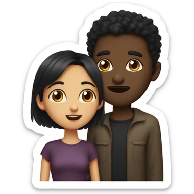 A dark-haired girl with multicolored eyes and a dark-haired man with brown eyes , and they kiss sticker