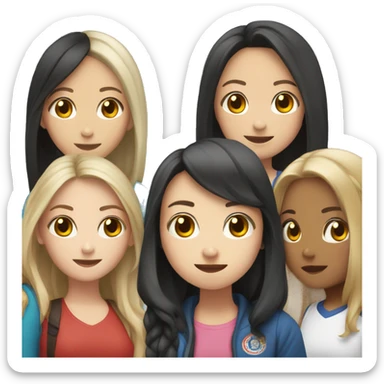 group of 5 girls, one american, one British, one Chinese, one Japanese and one Filiipino sticker