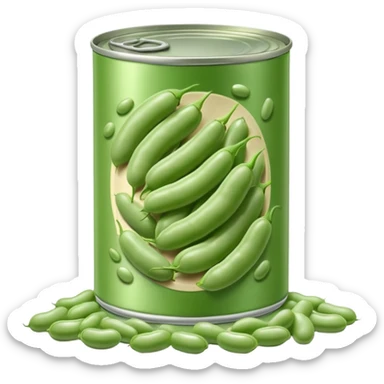 open metal can with pale green oval beans in clear liquid, no label or extras, soft lighting, subtle shadows, emoji scale sticker