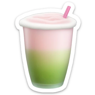 Clear long cup, no handle, with light pink drink, matcha foam on top sticker