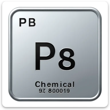 chemical element symbol Pb on a gray metallic square, no text except Pb sticker
