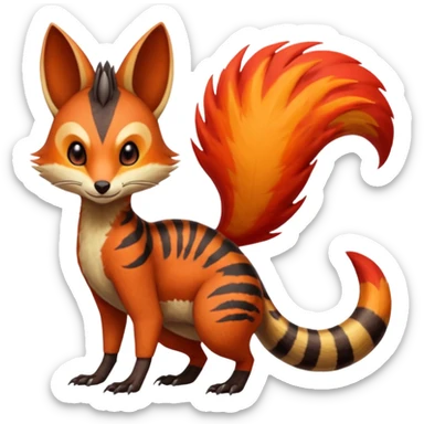 Fiery Wicked Cool Hot Edgy Badass Genet-Numbat-Sergal-Meloetta-Vernid-fusion-hybrid-creature sticker