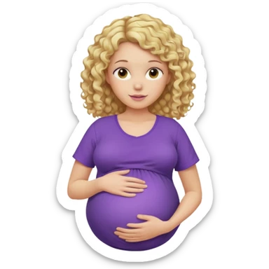 pregnant woman, blond curly hair, purple shirt, head, neck and abdomen only sticker