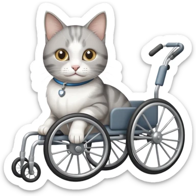 disabled grey and white cat using cat physio wheelchair sticker
