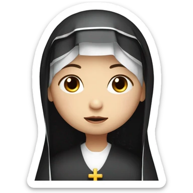 beautiful innocent nun white skin long black hair praying with a halo above her head sticker
