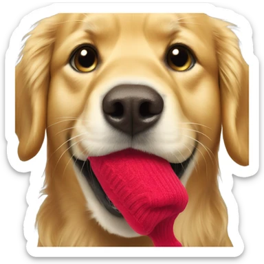 Golden retriever with sock dangling from mouth sticker