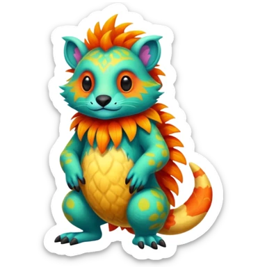 Cozy furry warm lush tropical colorful edgy exotic Fakémon-Pokémon-Vernid-creature (full body) sticker