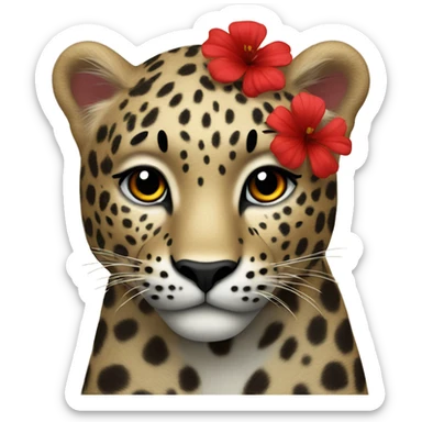 Leopard with red flowers sticker