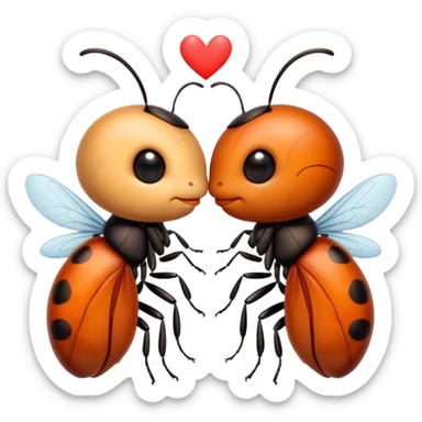 Two cute little bug, giving each other a kiss, and some words that say "Te amo mi bichín"  sticker