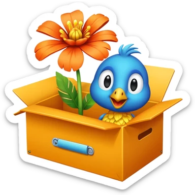 bitte ein bild von einem eistee mit papageiblumengeschmack aber mit so einer box und draußen eine papageiblume sticker