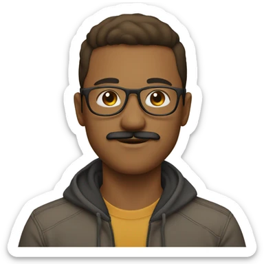 young man with moustache, light brown air and glasses sticker