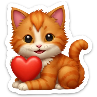 The ginger kitten is hugging a heart, very happy and smiling. sticker