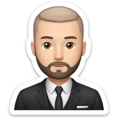 Fit adult man, white, with buzzcut, with nice beard, wearing suit sticker
