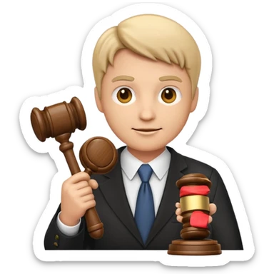 emoji style character representing a Legal Advisor holding a gavel or legal document sticker