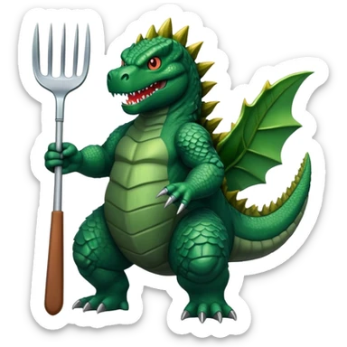 Godzilla holding a pitch fork  sticker