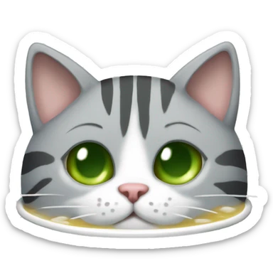 A striped grey cat with green eyes drinking boba sticker