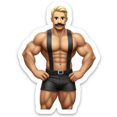 Muscular gay bodybuilder with mustache bikini realistic sticker