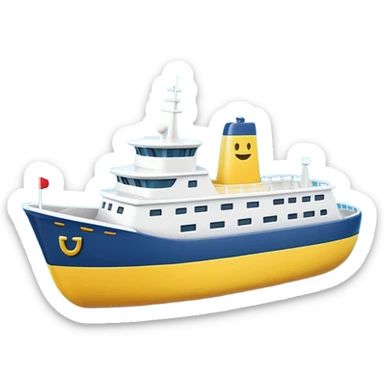 A 3D emoji of a ship in Apple style, glossy and smooth surface, bright clean colors with subtle shading, simple and minimal details, no face or expressions, floating on calm ocean, soft shadows, high-quality render, isolated on white background.


 sticker