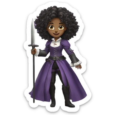 Three musketeers dark black-lilac women curly hair sticker