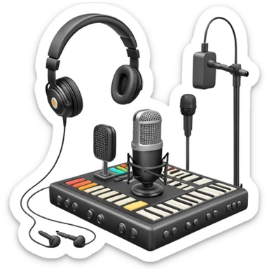 generate realistic detailed podcast in 3d style sticker