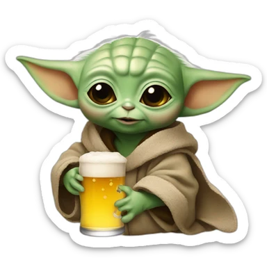 Baby yoda with a beer sticker