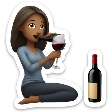 Girl drinking red wine directly at the bottle  sticker