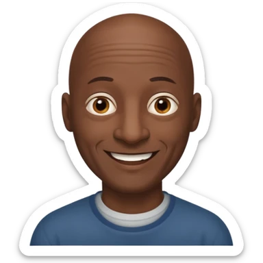 Black bald older man no facial hair brown eyes kind smile wide nose sticker