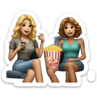 two beautiful ladies watching movie at the cinema, dark background sticker
