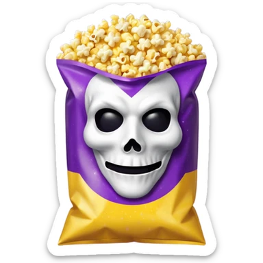 Glitter purple and yellow popcorn with ghostface mask in packaging sticker