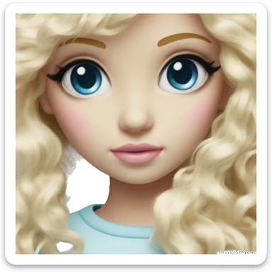 ocean blue doll eyes, blonde hair, feminine, pink, girl, angelic sticker