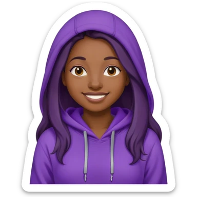 Black woman with long hair,purple hoodie,smiling sticker