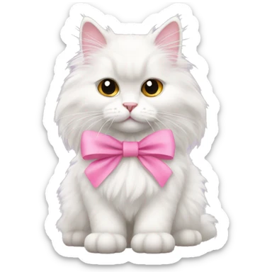 White angora cat with pink bow around neck sticker